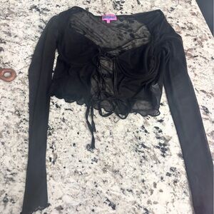 Edikted Black Sheer Long Sleeve Top